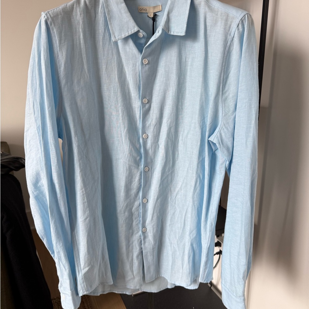 Onia Light Blue Casual Button Down Linen Shirt